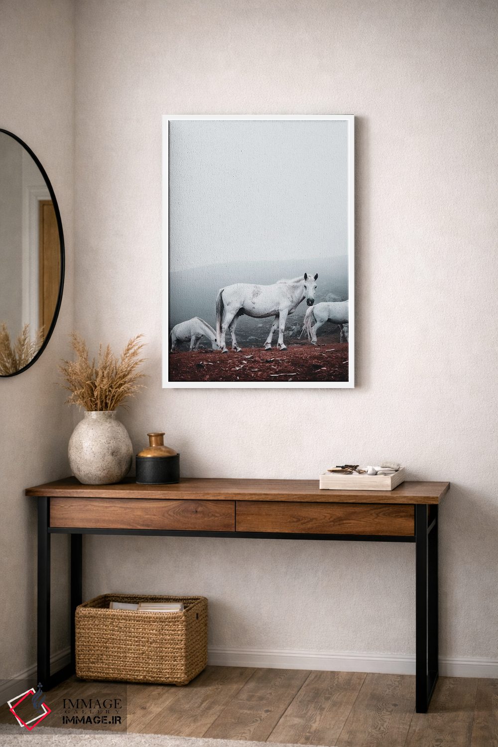 تابلو دکوراتیو اسب های سفید وحشی اثر کارن منداو - D2W