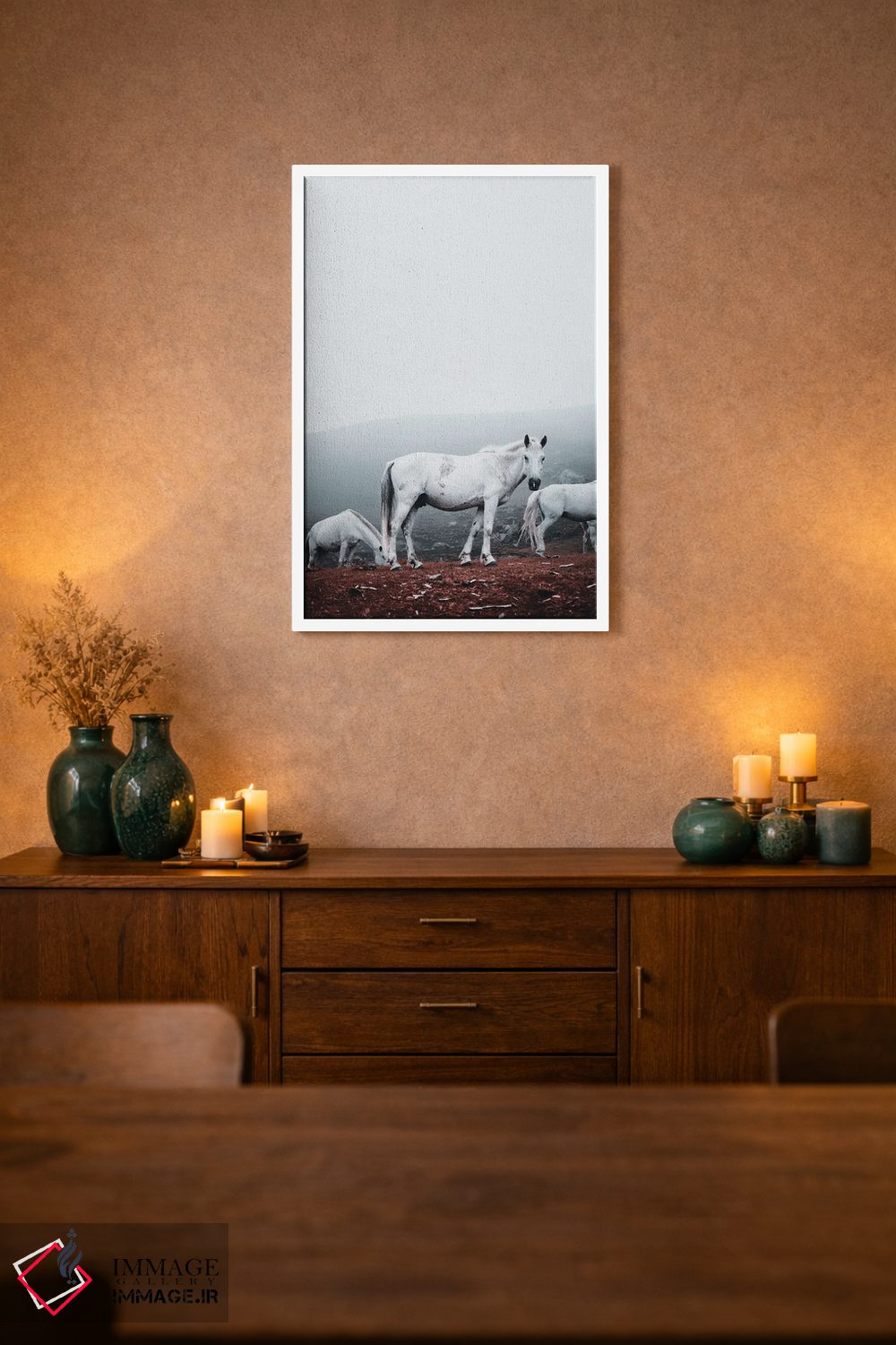 تابلو دکوراتیو اسب های سفید وحشی اثر کارن منداو - D1W