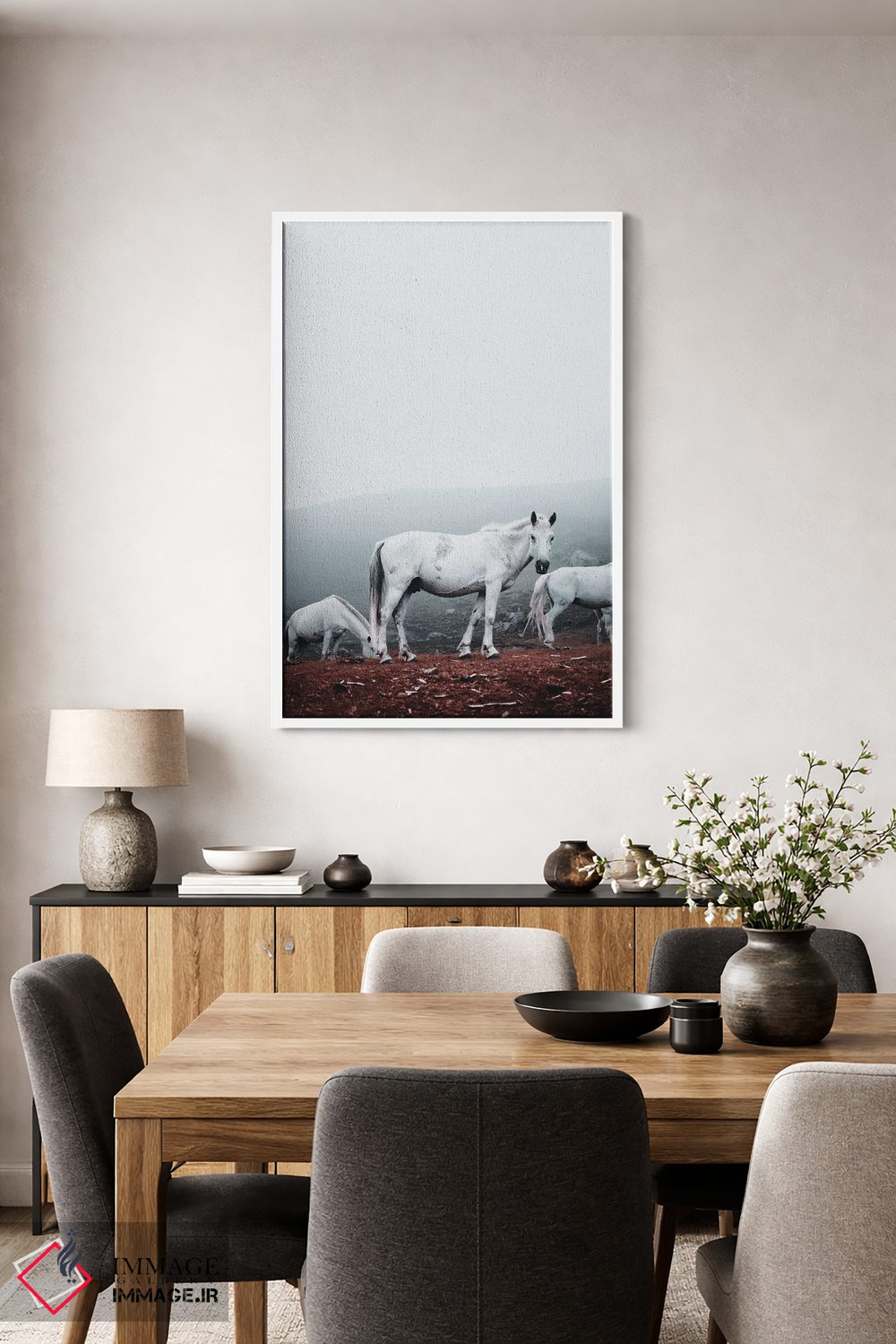 تابلو دکوراتیو اسب های سفید وحشی اثر کارن منداو - D3W