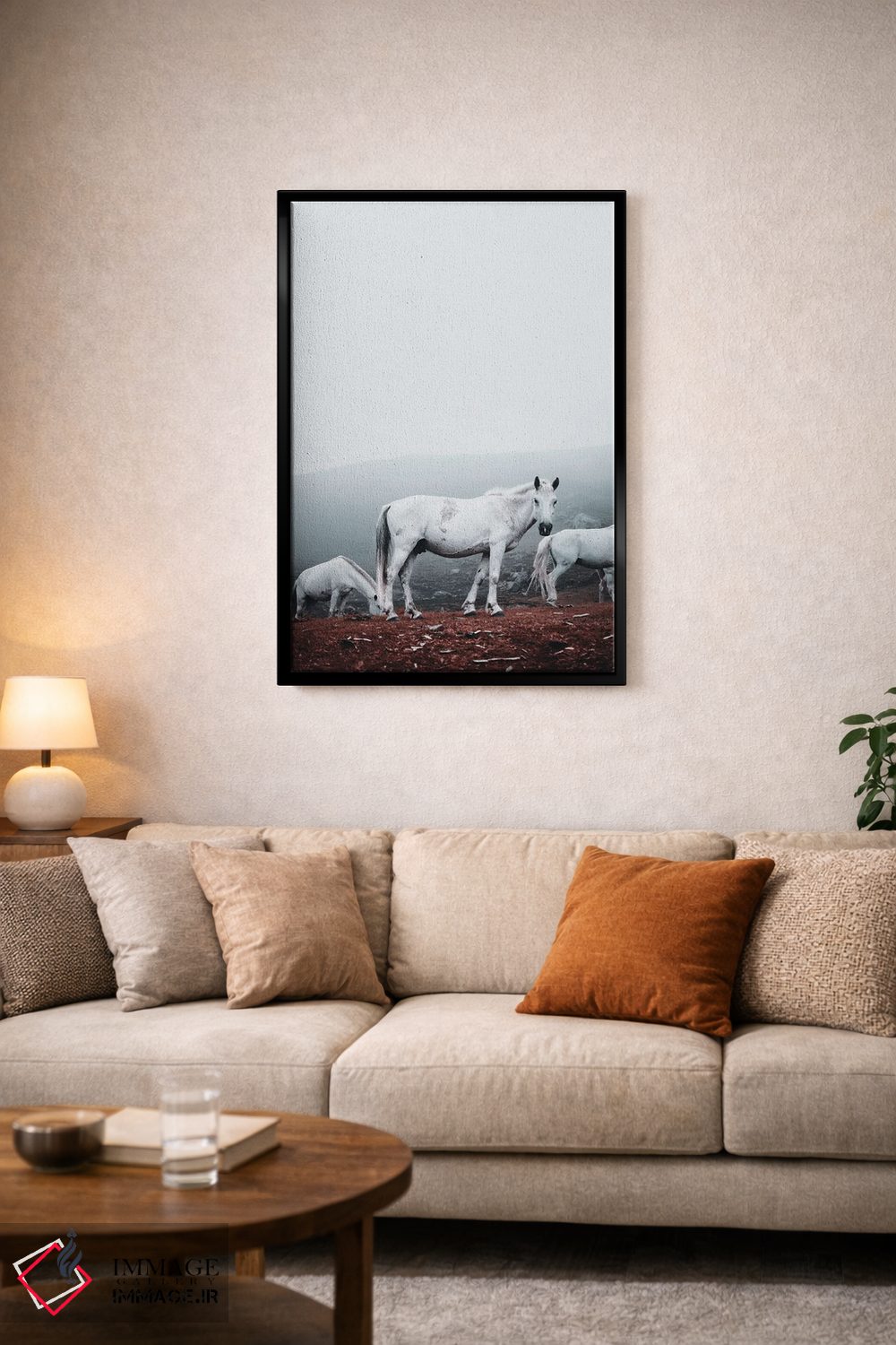 تابلو دکوراتیو اسب های سفید وحشی اثر کارن منداو - D5B