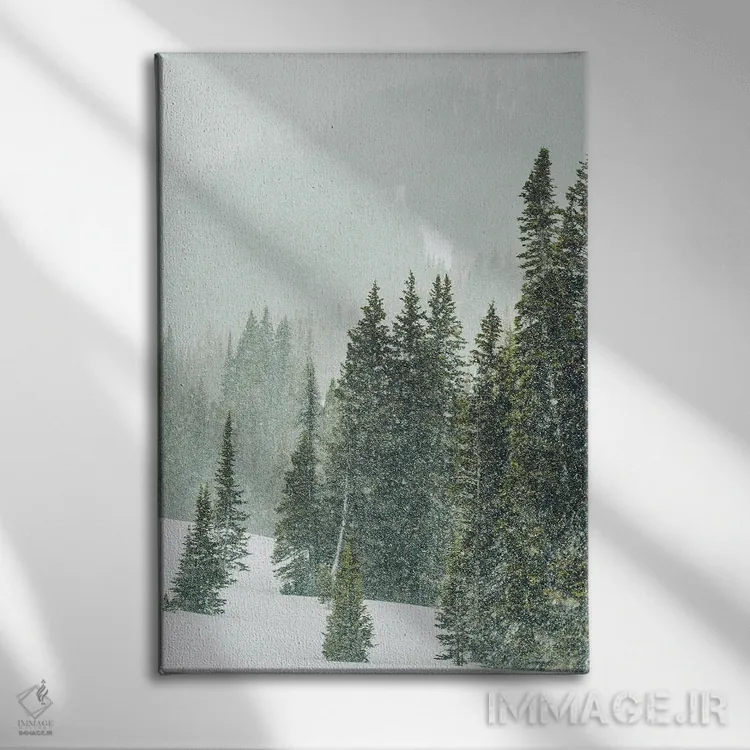 تابلو دکوراتیو پانورامای جنگل زمستانی III اثر کارن منداو - نمای روبهرو روی دیوار