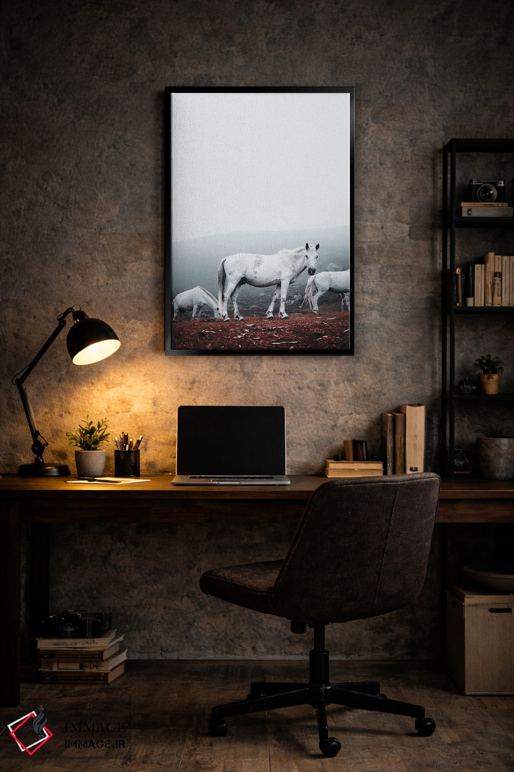 تابلو دکوراتیو اسب های سفید وحشی اثر کارن منداو - D6B
