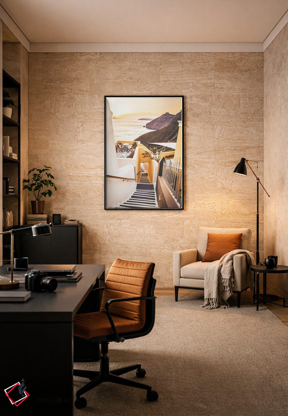 تابلو دکوراتیو پله های سانتورینی در غروب آفتاب اثر کارن منداو - D6B