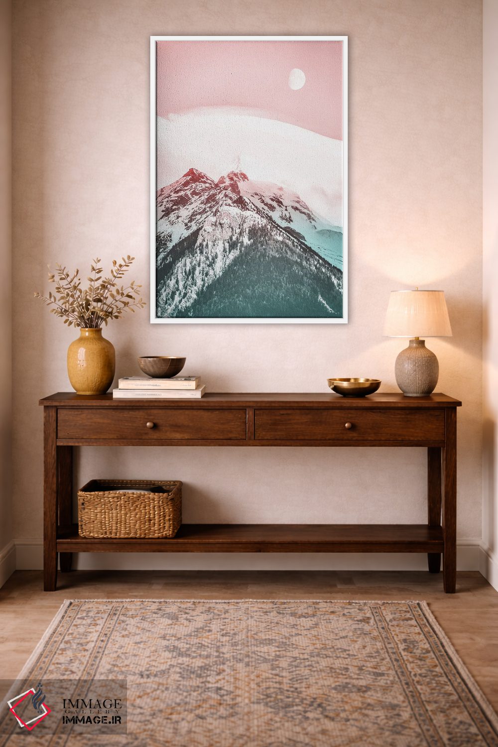تابلو دکوراتیو کوه های صورتی و ماه اثر کارن منداو - D3W
