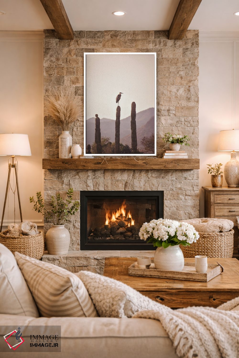 تابلو دکوراتیو پرنده نشسته روی کاکتوس اثر کارن منداو - D1W