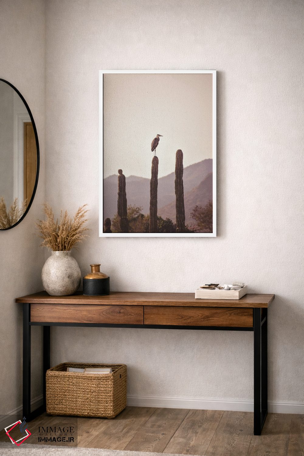 تابلو دکوراتیو پرنده نشسته روی کاکتوس اثر کارن منداو - D3W