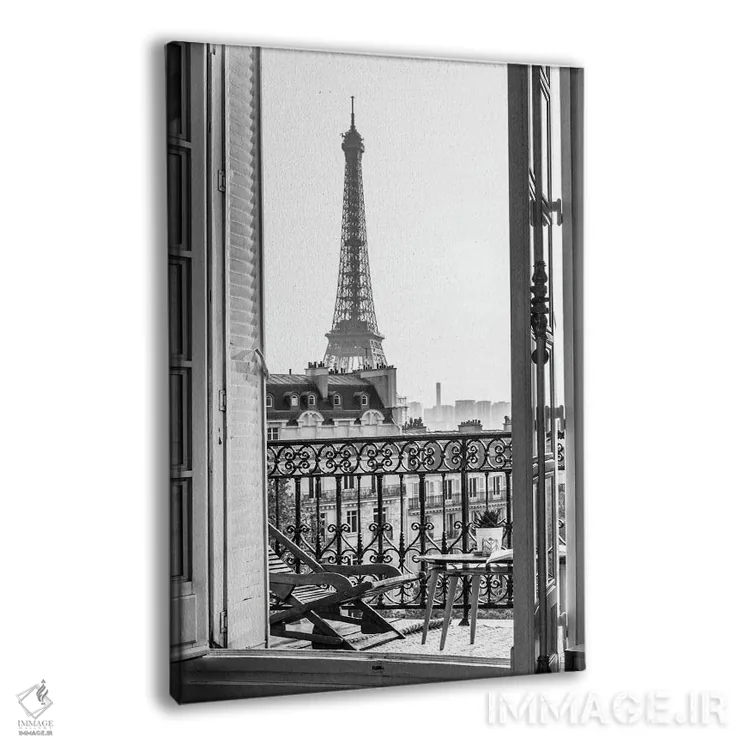 تابلو دکوراتیو نمای برج ایفل از بالکن پاریس اثر کارن منداو - نمای پرسپکتیو محصول