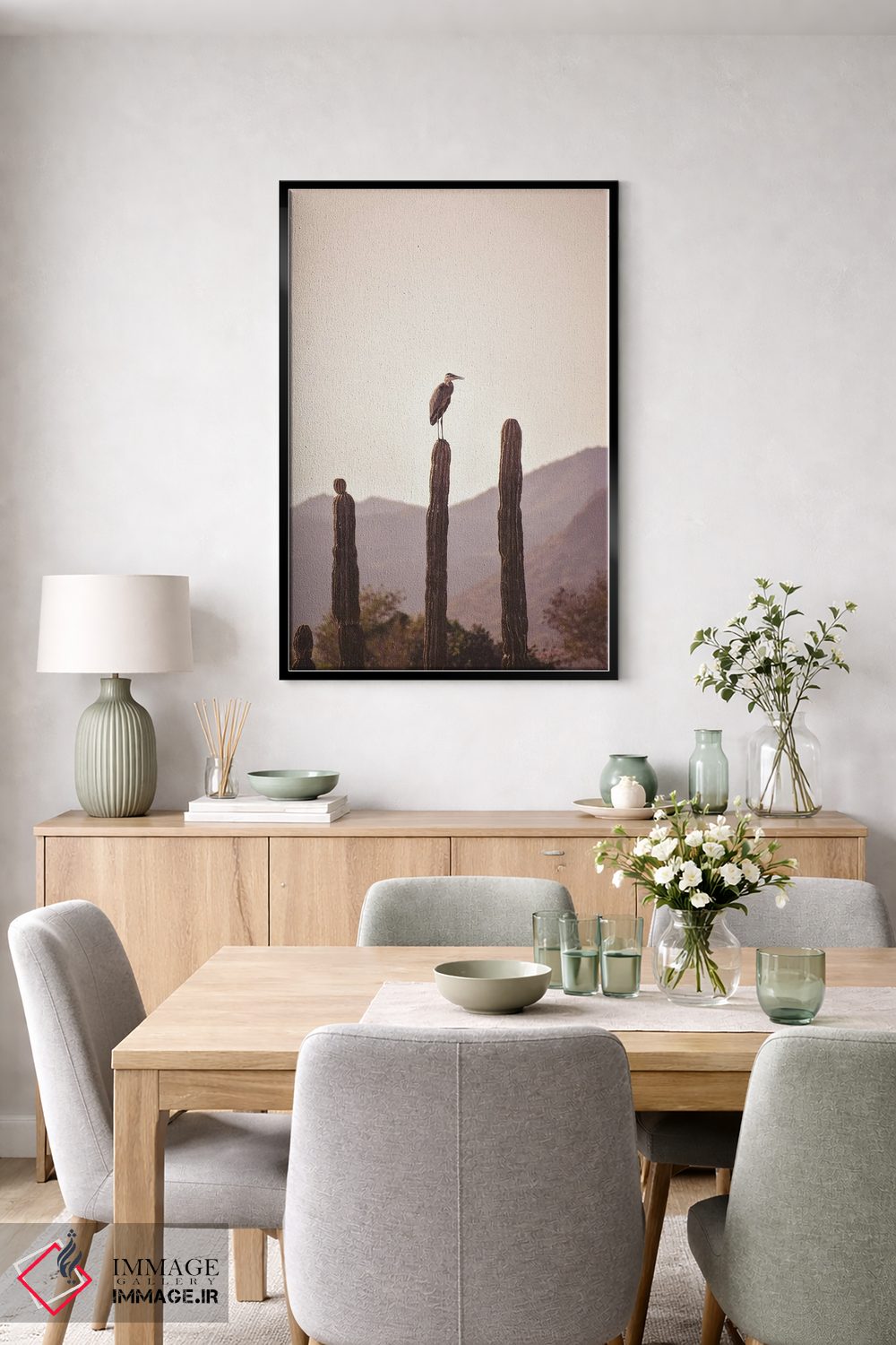 تابلو دکوراتیو پرنده نشسته روی کاکتوس اثر کارن منداو - D6B