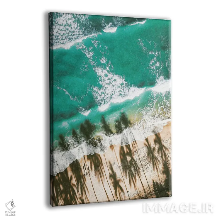 تابلو دکوراتیو ساحل هوایی با سایه نخل ها اثر کارن منداو - نمای پرسپکتیو محصول