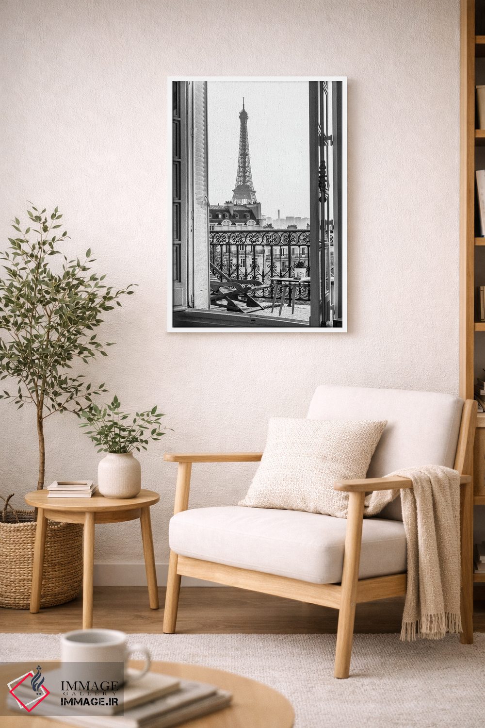 تابلو دکوراتیو نمای برج ایفل از بالکن پاریس اثر کارن منداو - D4W