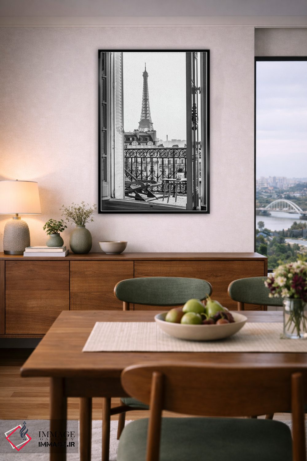 تابلو دکوراتیو نمای برج ایفل از بالکن پاریس اثر کارن منداو - D6B