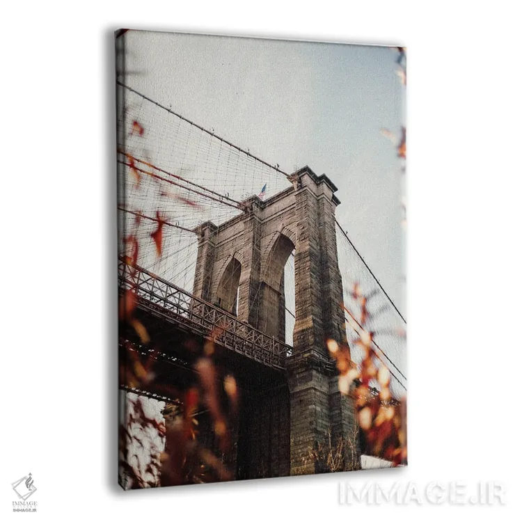 تابلو دکوراتیو پل بروکلین با برگ ها اثر کارن منداو - نمای پرسپکتیو محصول