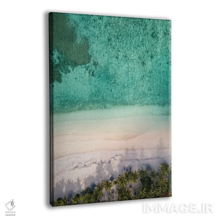 تابلو دکوراتیو ساحل هوایی با نخل ها اثر کارن منداو - نمای پرسپکتیو محصول