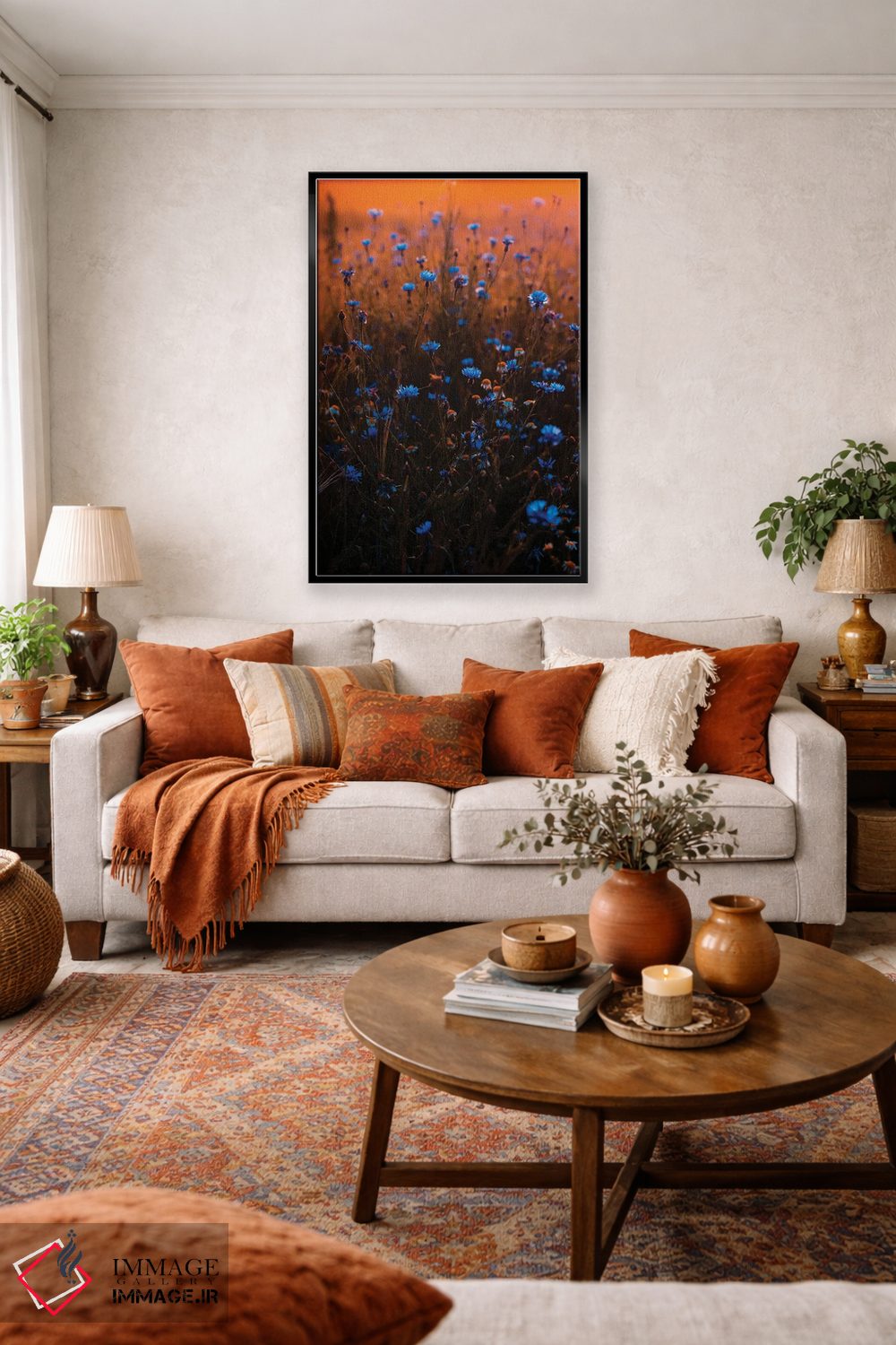تابلو دکوراتیو مزرعه گل وحشی آبی اثر کارن منداو - D3B