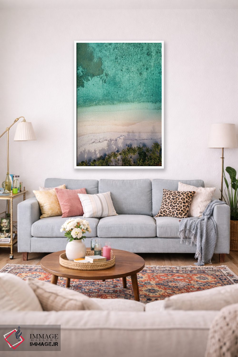 تابلو دکوراتیو ساحل هوایی با نخل ها اثر کارن منداو - D1W