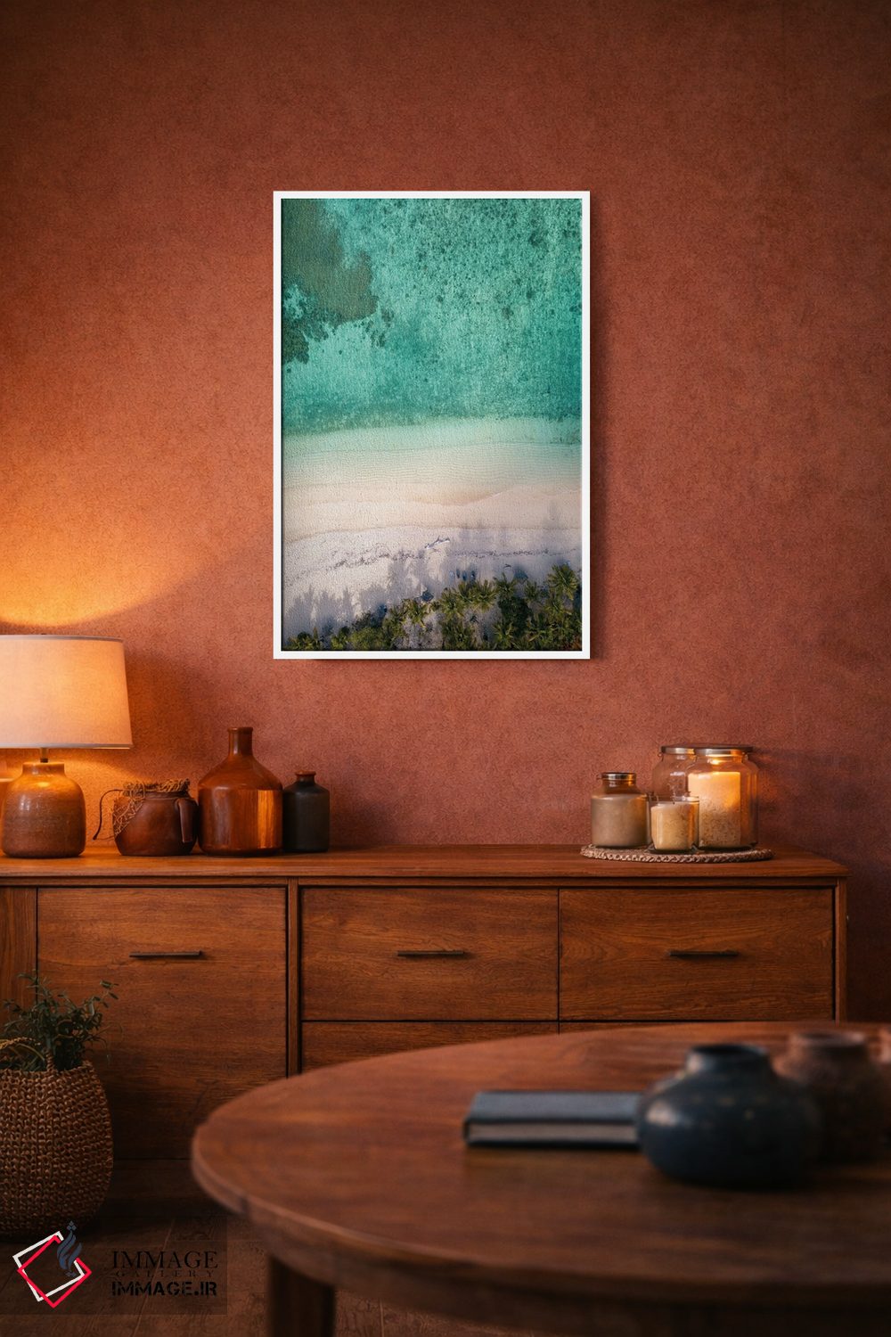 تابلو دکوراتیو ساحل هوایی با نخل ها اثر کارن منداو - D4W