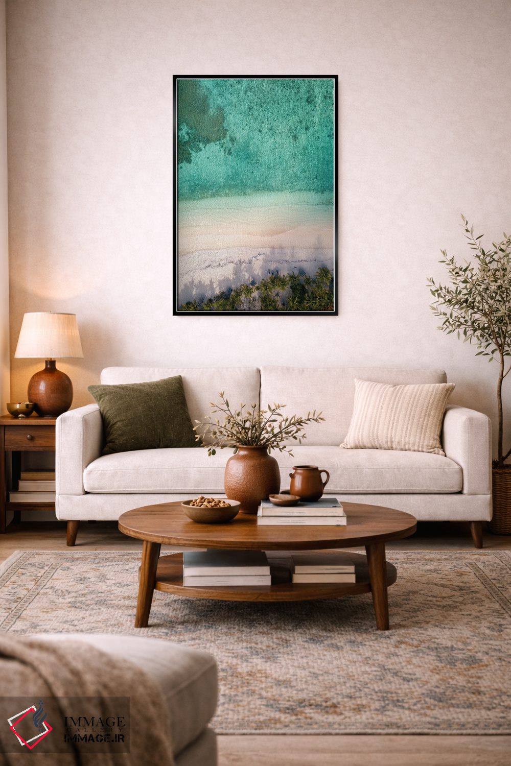 تابلو دکوراتیو ساحل هوایی با نخل ها اثر کارن منداو - D5B