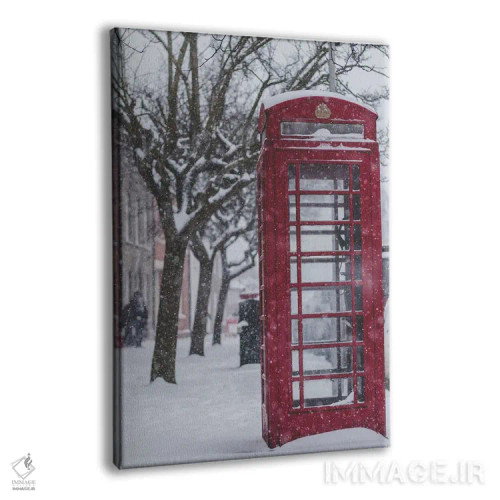 تابلو دکوراتیو غرفه تلفن لندن در برف اثر کارن منداو - نمای پرسپکتیو محصول