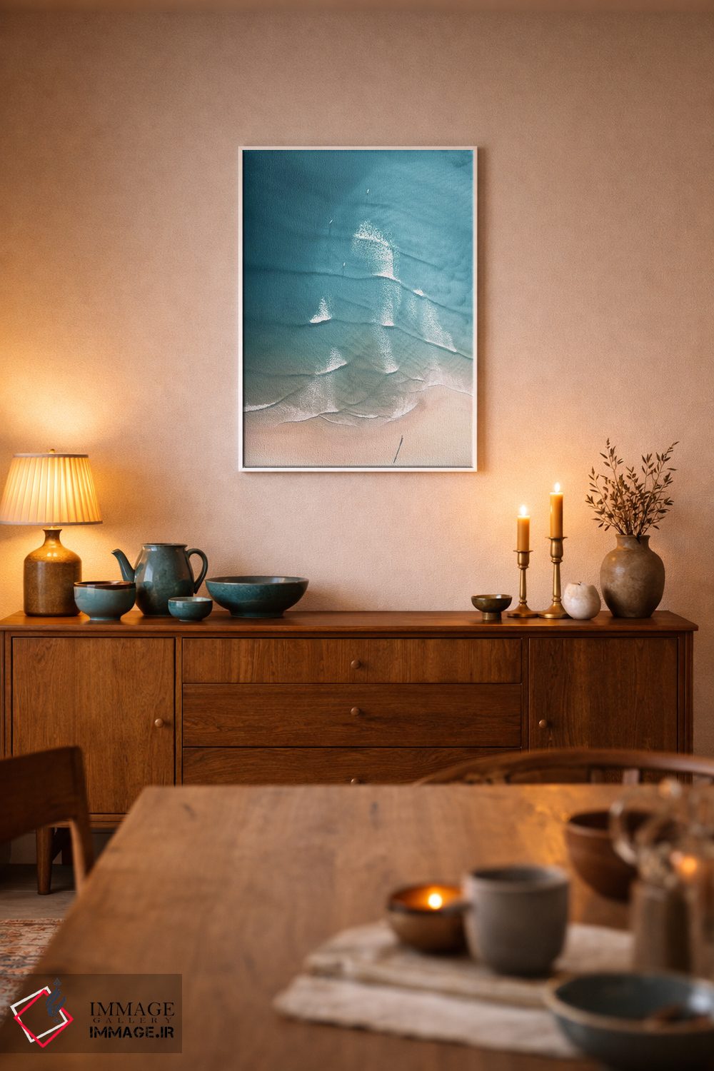 تابلو دکوراتیو ساحل هوایی با رنگ های پاستلی اثر کارن منداو - D6W