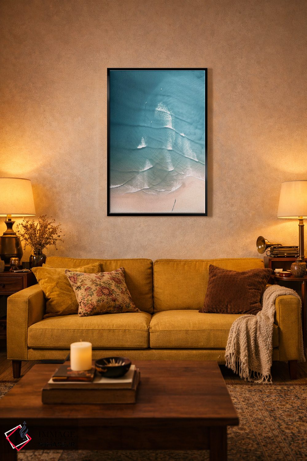 تابلو دکوراتیو ساحل هوایی با رنگ های پاستلی اثر کارن منداو - D5B