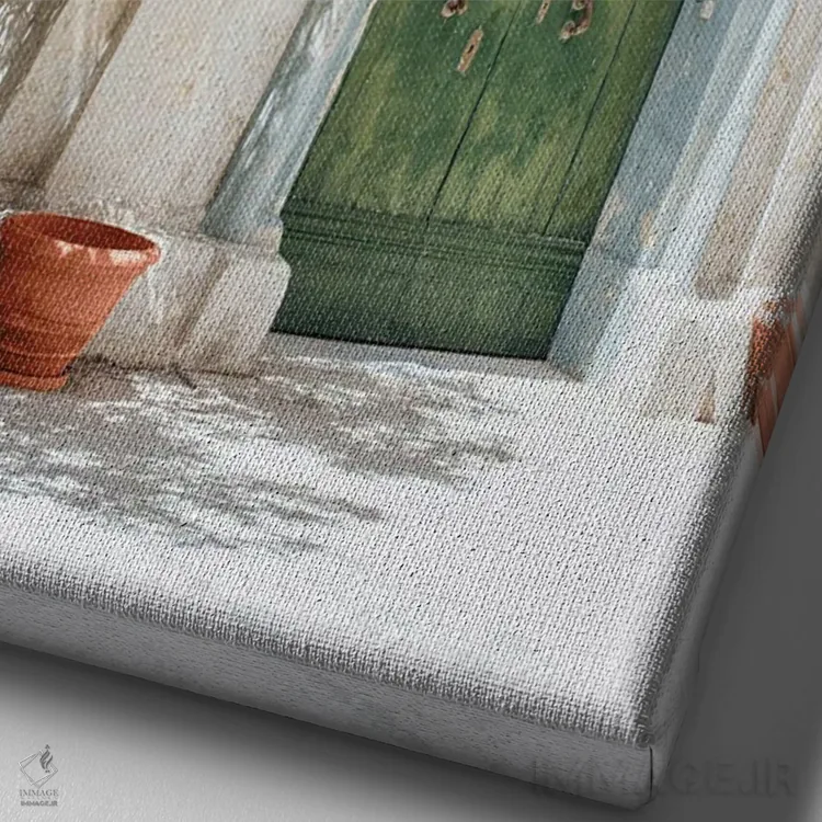 تابلو دکوراتیو درب سبز در ایتالیا اثر کارن منداو - نمای نزدیک بافت بوم