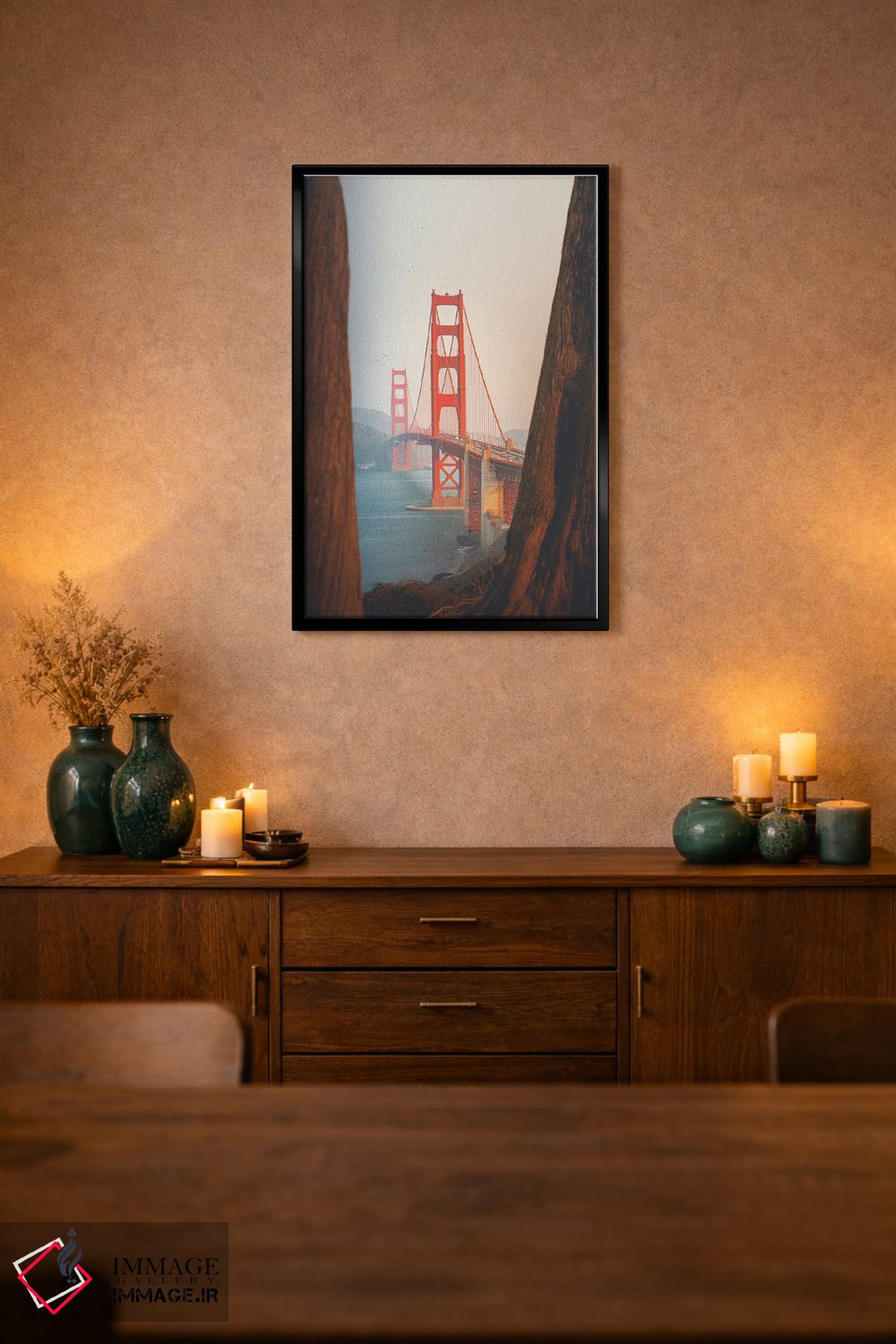 تابلو دکوراتیو پل گلدن گیت با درختان سکویا اثر کارن منداو - D2B