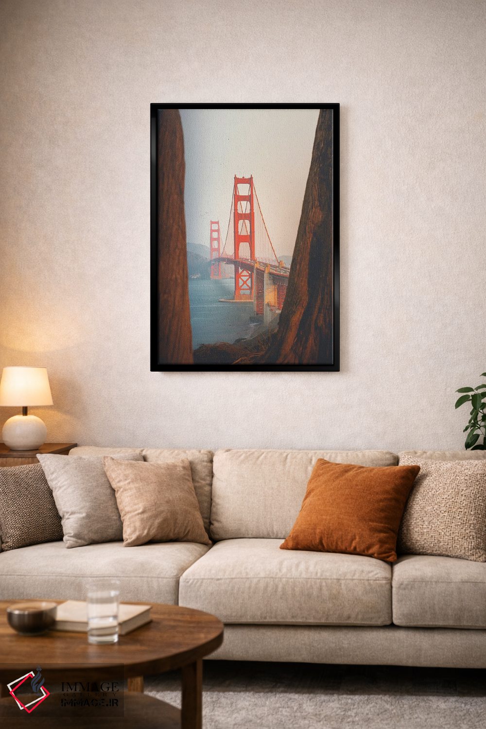 تابلو دکوراتیو پل گلدن گیت با درختان سکویا اثر کارن منداو - D4B