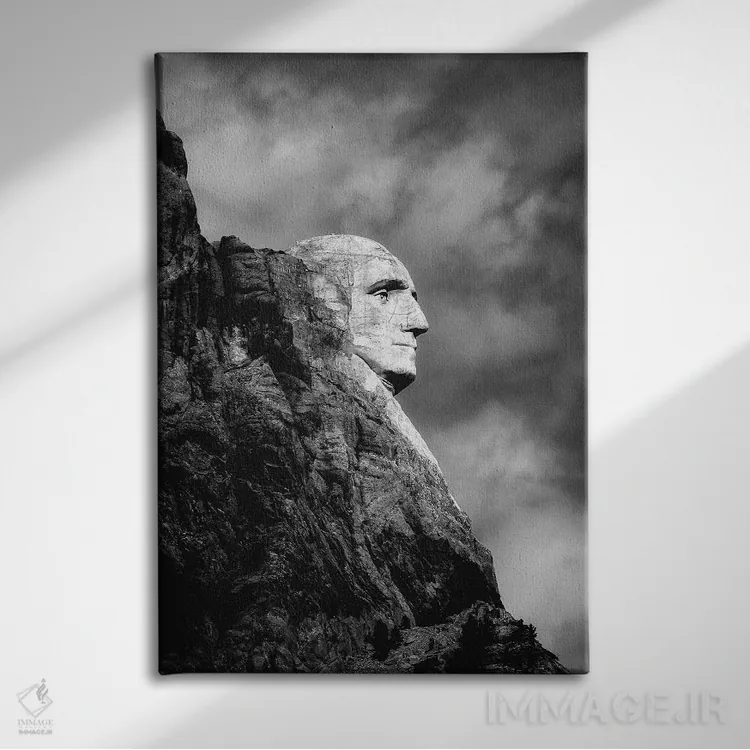 تابلو دکوراتیو پرتره جورج واشنگتن، کوه راشمور اثر کارن منداو - نمای روبهرو روی دیوار