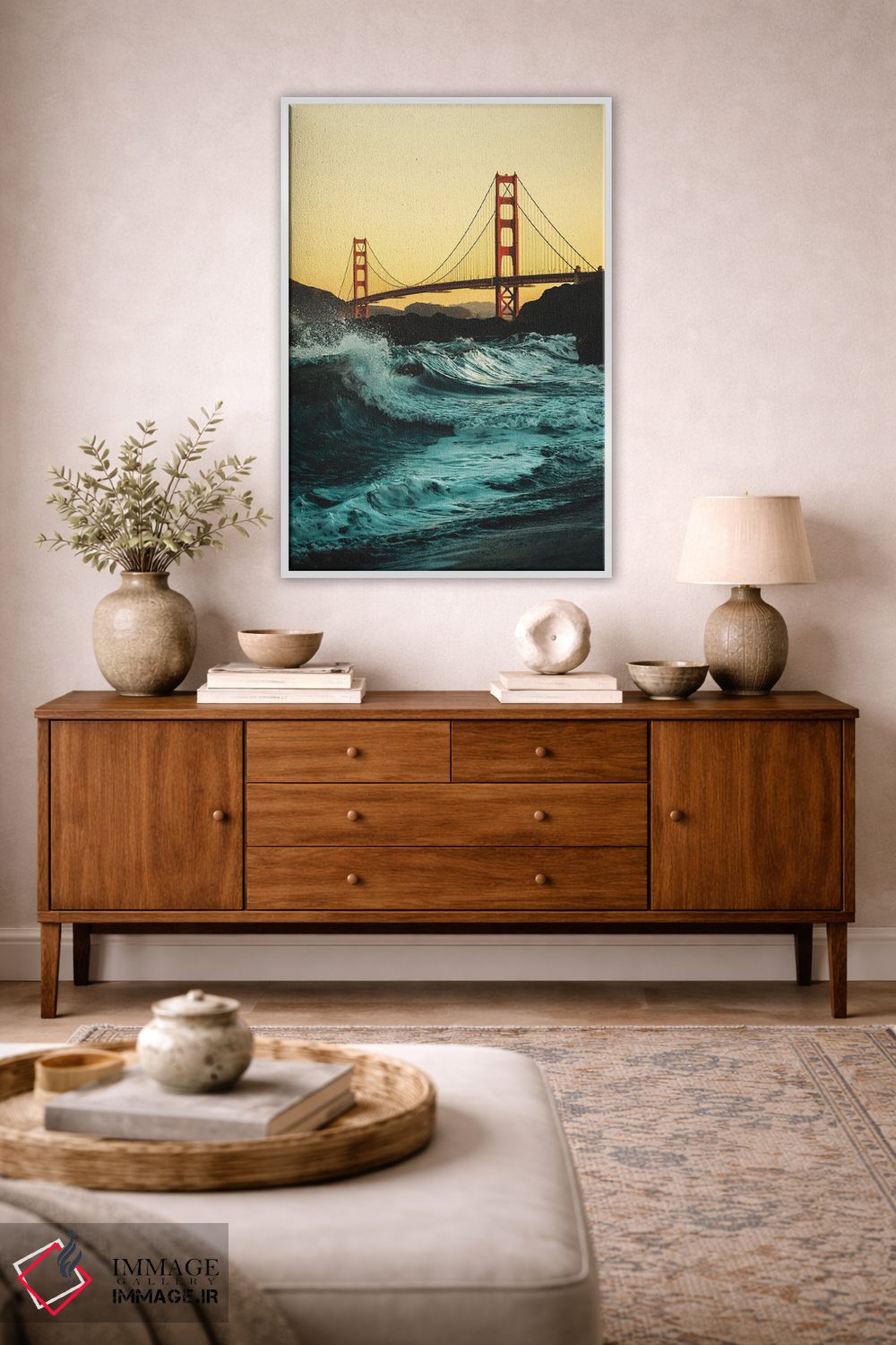 تابلو دکوراتیو پل گلدن گیت با امواج اثر کارن منداو - D2W