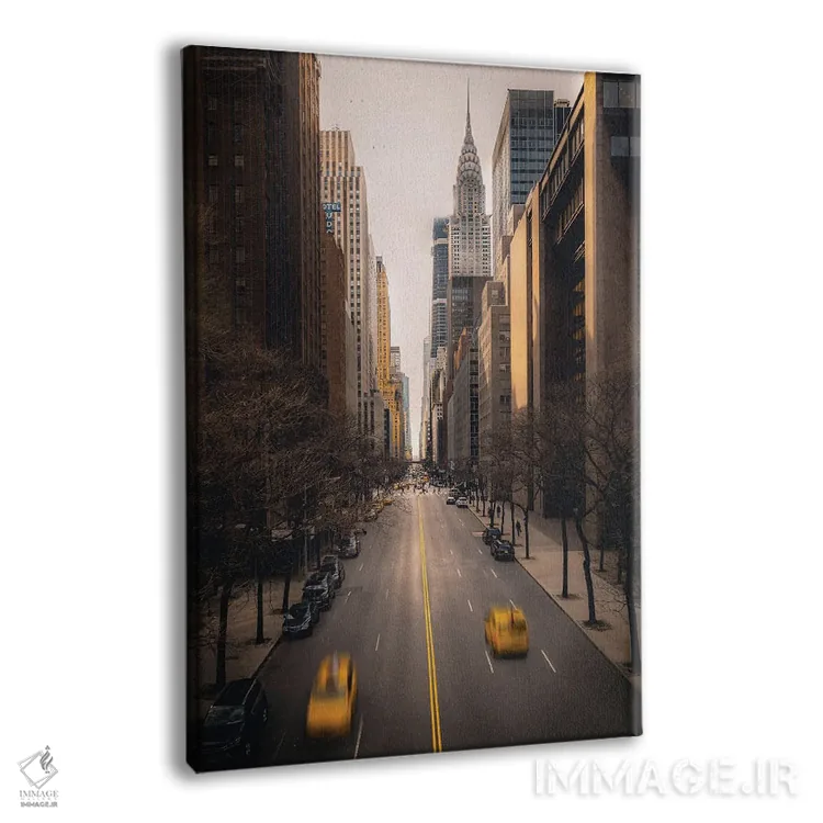 تابلو دکوراتیو خیابان نیویورک با تاکسی های زرد اثر کارن منداو - نمای پرسپکتیو محصول
