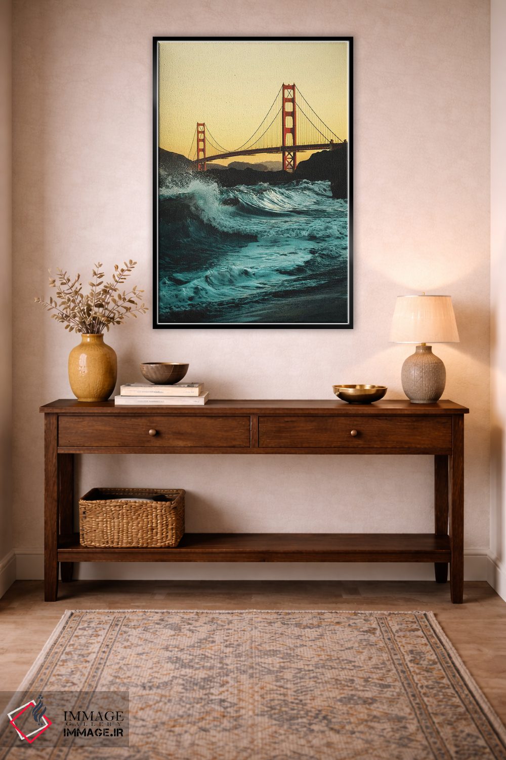 تابلو دکوراتیو پل گلدن گیت با امواج اثر کارن منداو - D4B