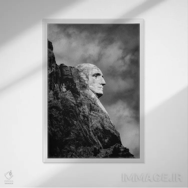 تابلو دکوراتیو پرتره جورج واشنگتن، کوه راشمور اثر کارن منداو - نمای قابدار سفید