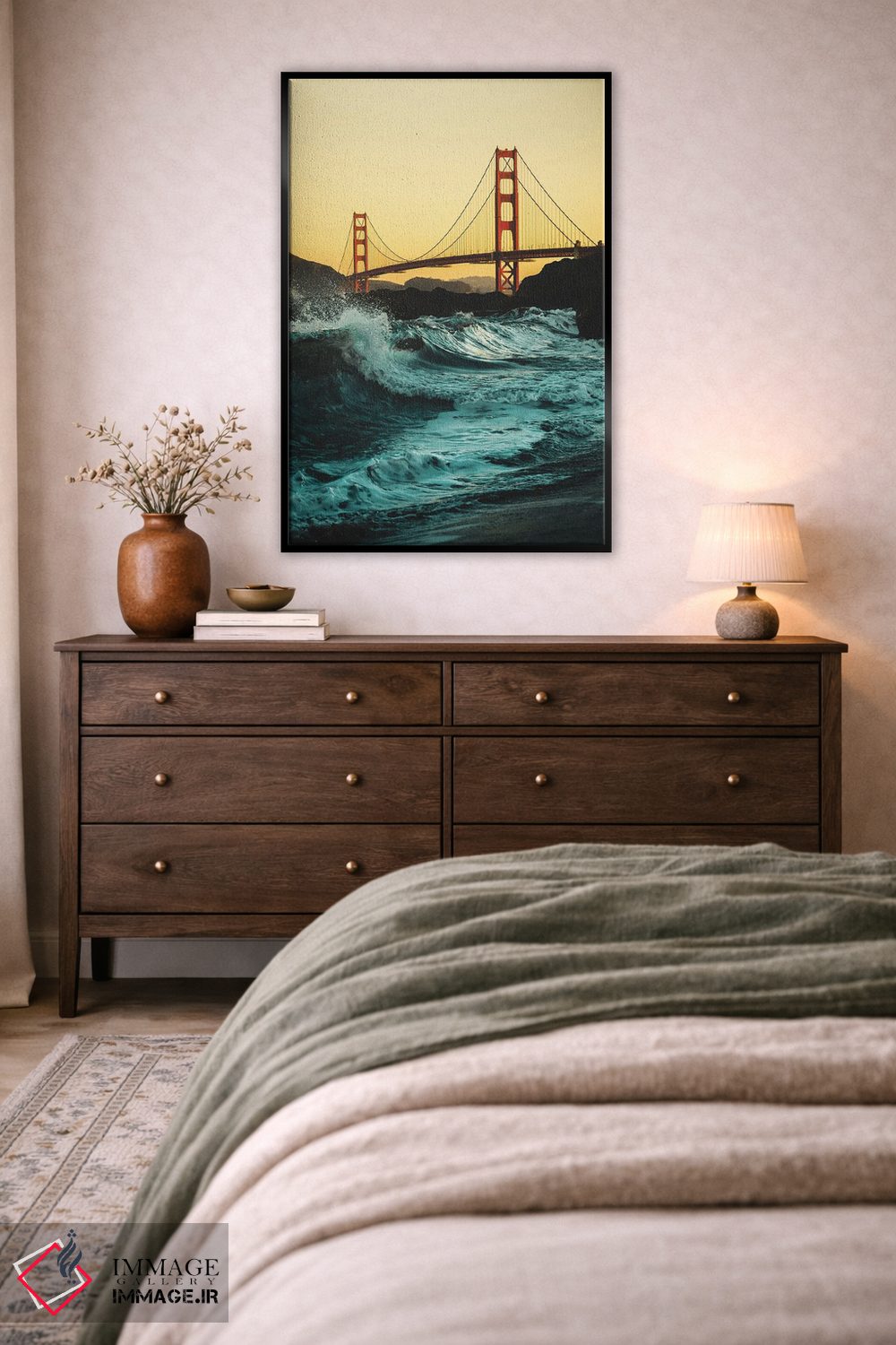 تابلو دکوراتیو پل گلدن گیت با امواج اثر کارن منداو - D5B