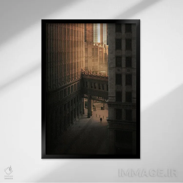 تابلو دکوراتیو ساختمان های نیویورک اثر کارن منداو - نمای قابدار مشکی