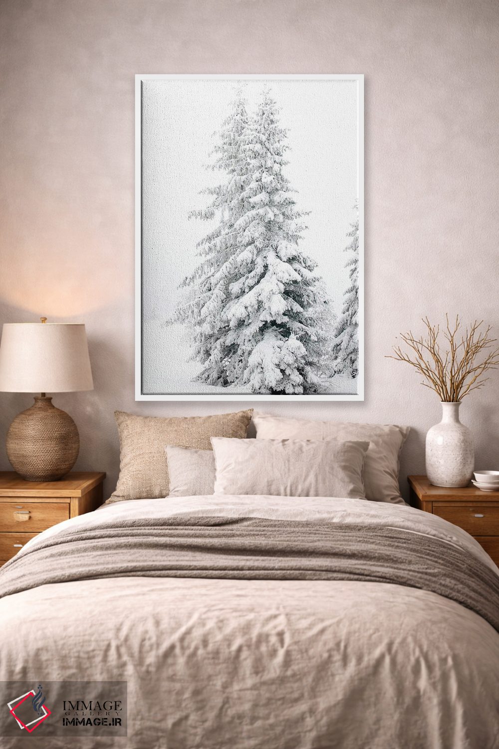 تابلو دکوراتیو درختان کاج کاملا سفید اثر کارن منداو - D2W