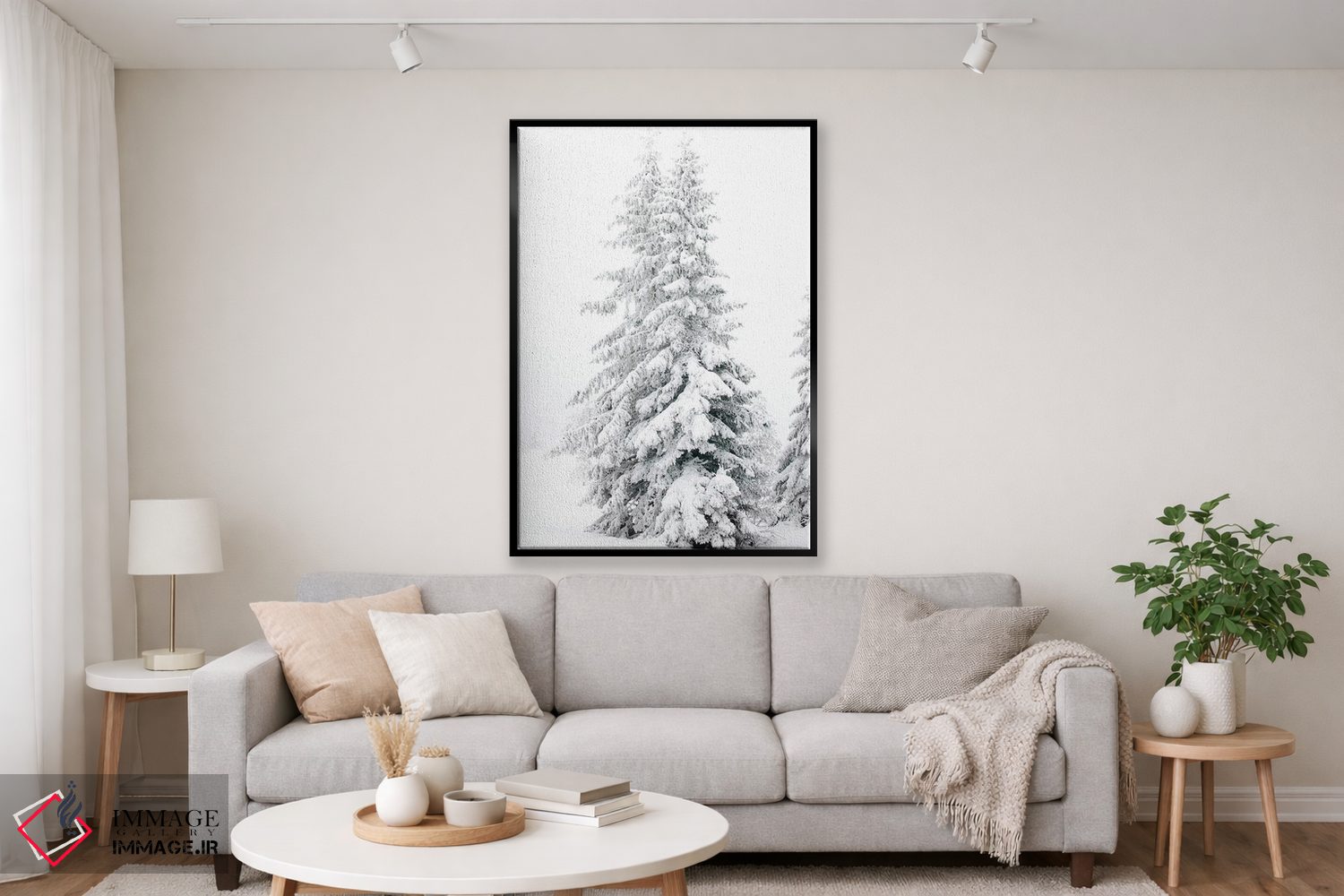 تابلو دکوراتیو درختان کاج کاملا سفید اثر کارن منداو - D3B