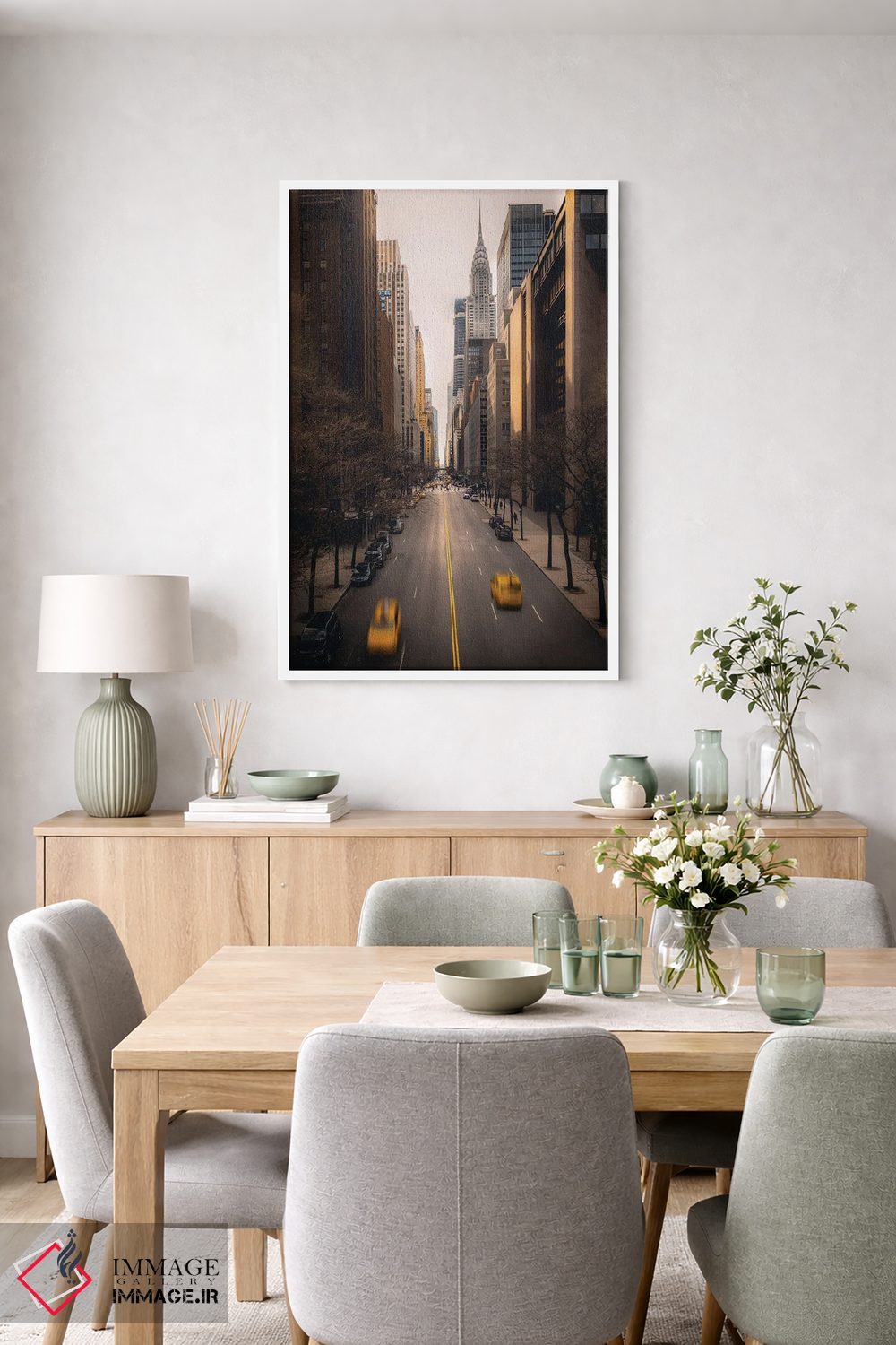 تابلو دکوراتیو خیابان نیویورک با تاکسی های زرد اثر کارن منداو - D6W