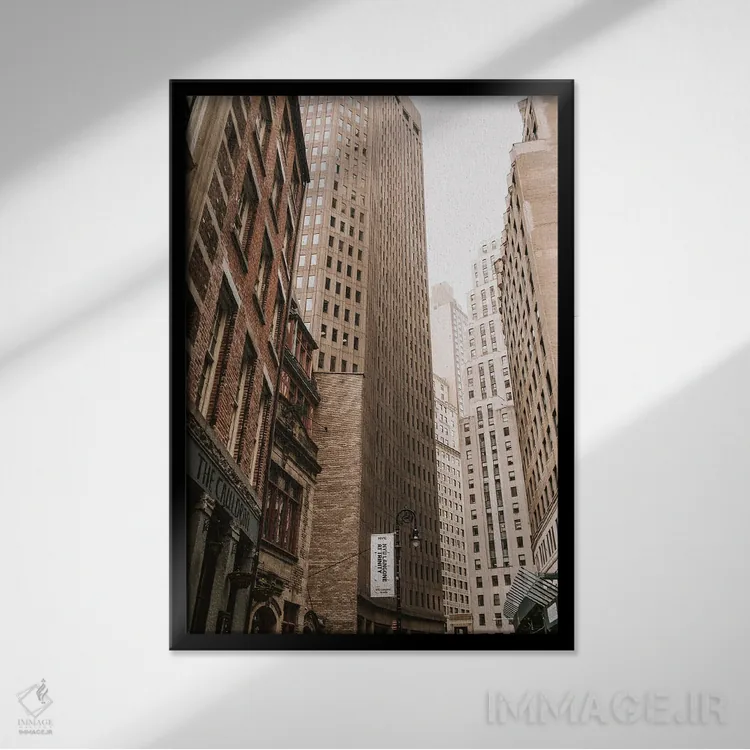 تابلو دکوراتیو آسمان خراش های نیویورک اثر کارن منداو - نمای قابدار مشکی