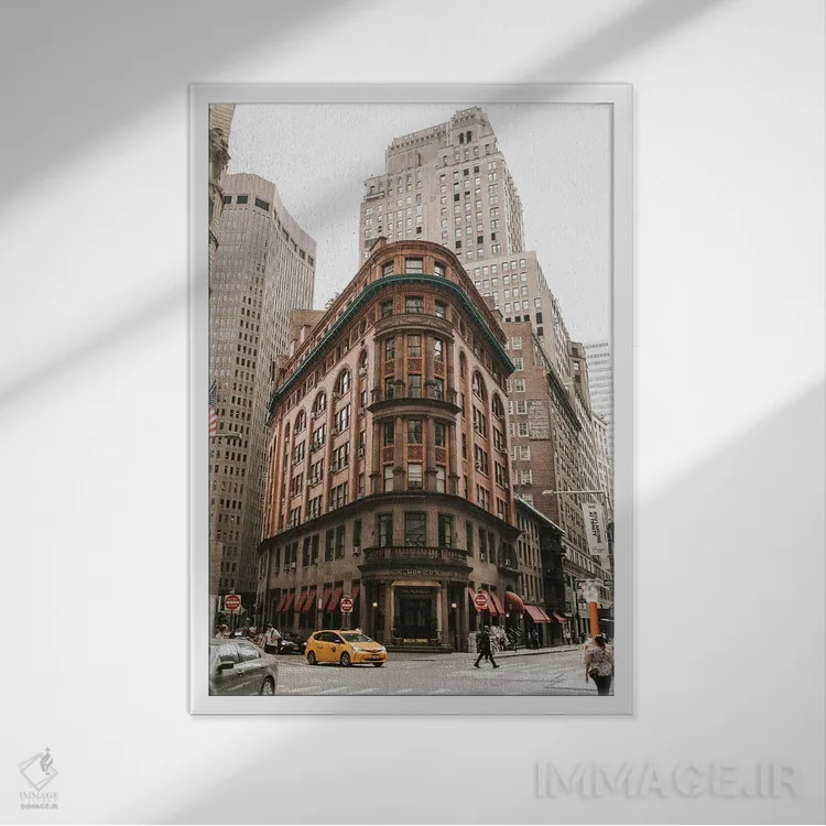 تابلو دکوراتیو صحنه خیابانی نیویورک اثر کارن منداو - نمای قابدار سفید