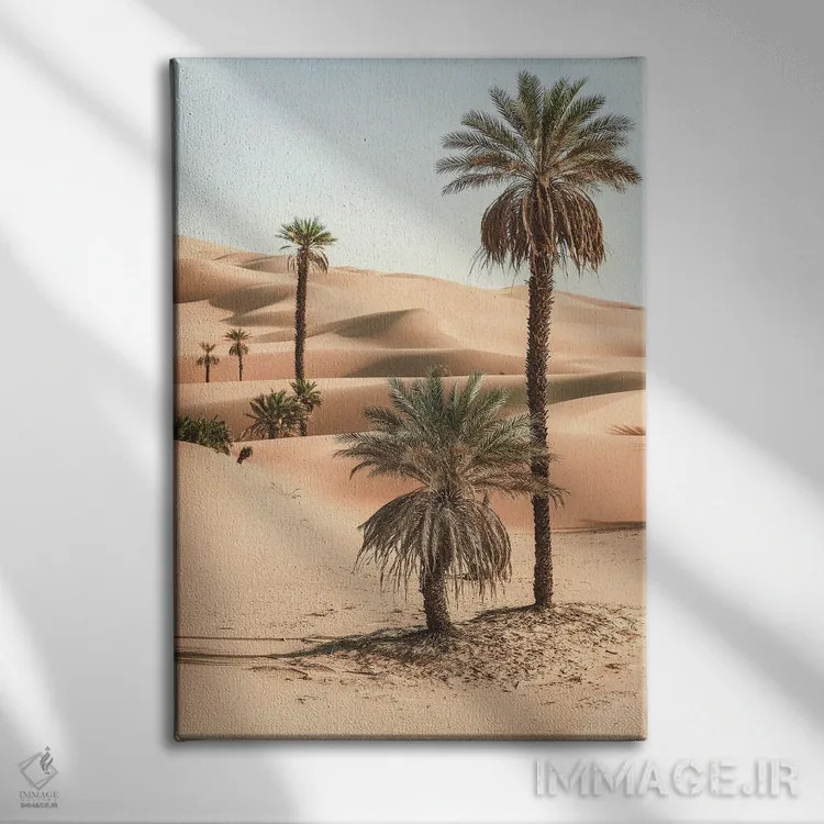 تابلو دکوراتیو نخل ها در بیابان اثر کارن منداو - نمای روبهرو روی دیوار