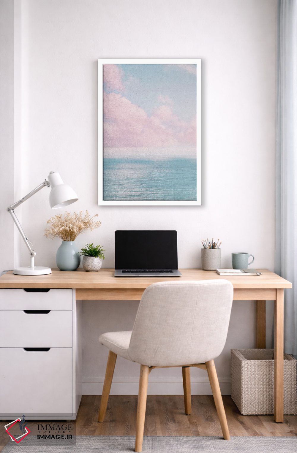 تابلو دکوراتیو اقیانوس با ابرهای صورتی اثر کارن منداو - D5W