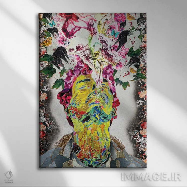 تابلو انتزاعی دنیای نو شجاع اثر کاستیانتین مالگینف - نمای روبهرو روی دیوار