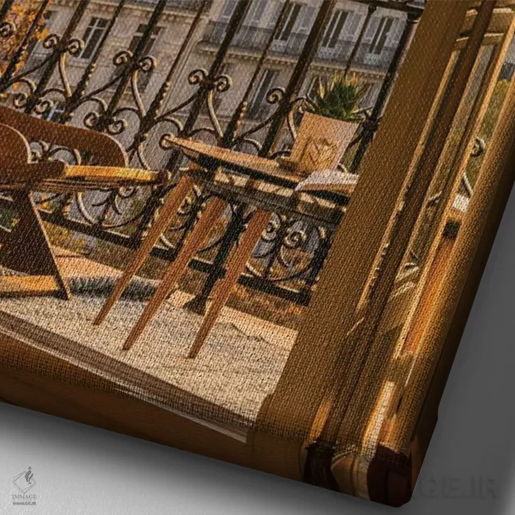 تابلو دکوراتیو بالکن پاریس با برج ایفل اثر کارن منداو - نمای نزدیک بافت بوم