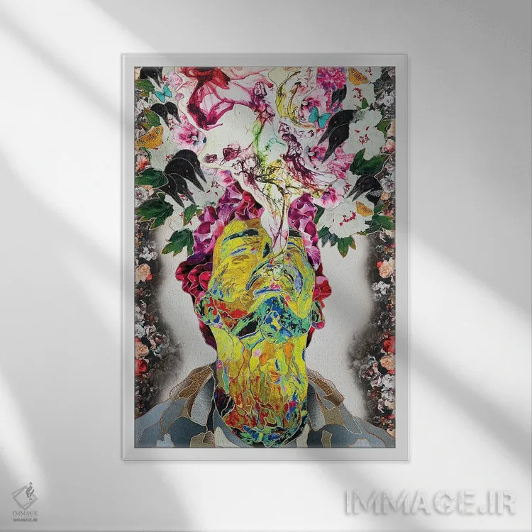 تابلو انتزاعی دنیای نو شجاع اثر کاستیانتین مالگینف - نمای قابدار سفید