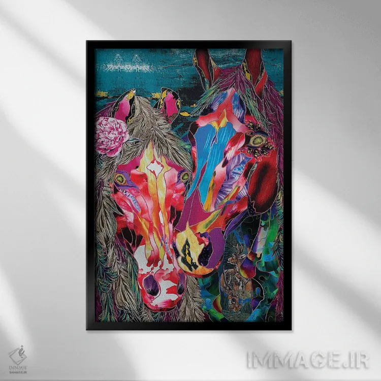 تابلو دکوراتیو اسب های جادویی اثر کاستیانتین مالگینف - نمای قابدار مشکی