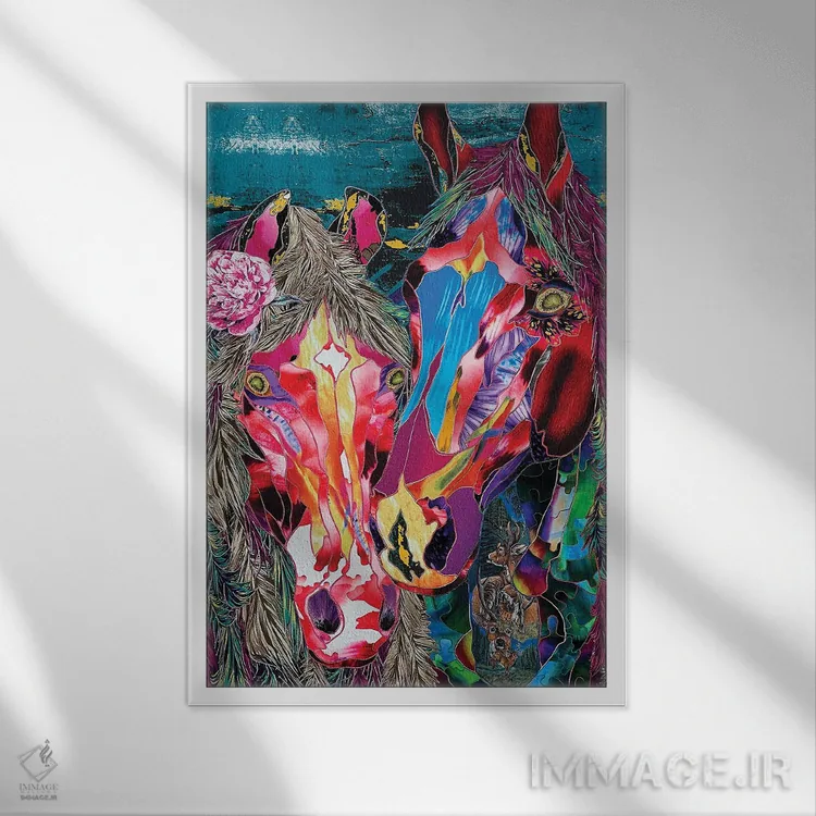 تابلو دکوراتیو اسب های جادویی اثر کاستیانتین مالگینف - نمای قابدار سفید