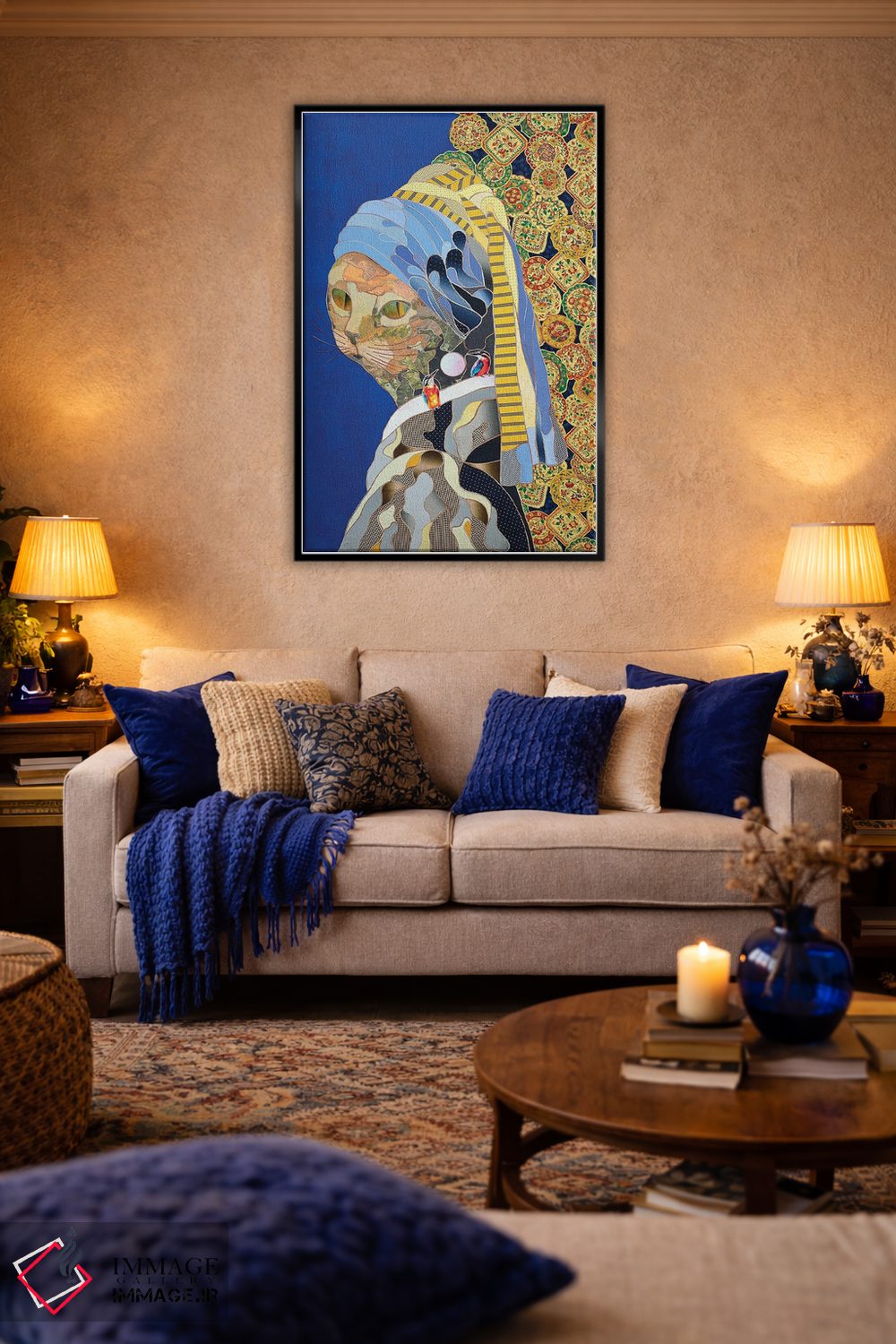 تابلو دکوراتیو گربه با گوشواره اثر کاستیانتین مالگینف - D3B