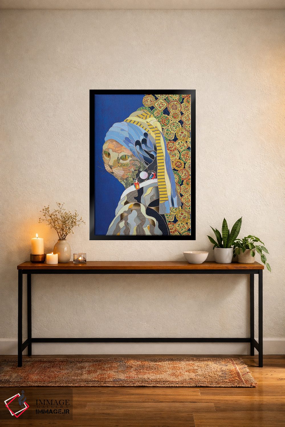 تابلو دکوراتیو گربه با گوشواره اثر کاستیانتین مالگینف - D4B