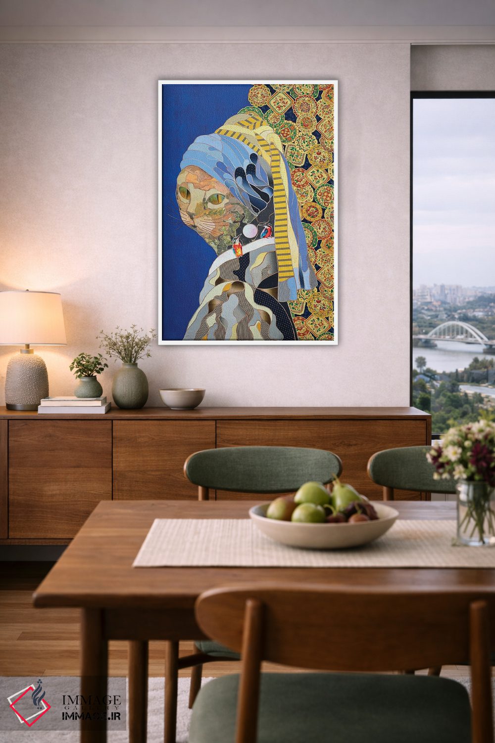 تابلو دکوراتیو گربه با گوشواره اثر کاستیانتین مالگینف - D5W