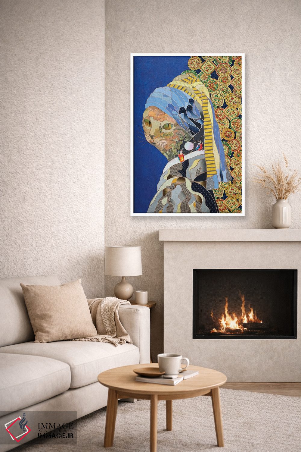 تابلو دکوراتیو گربه با گوشواره اثر کاستیانتین مالگینف - D6W